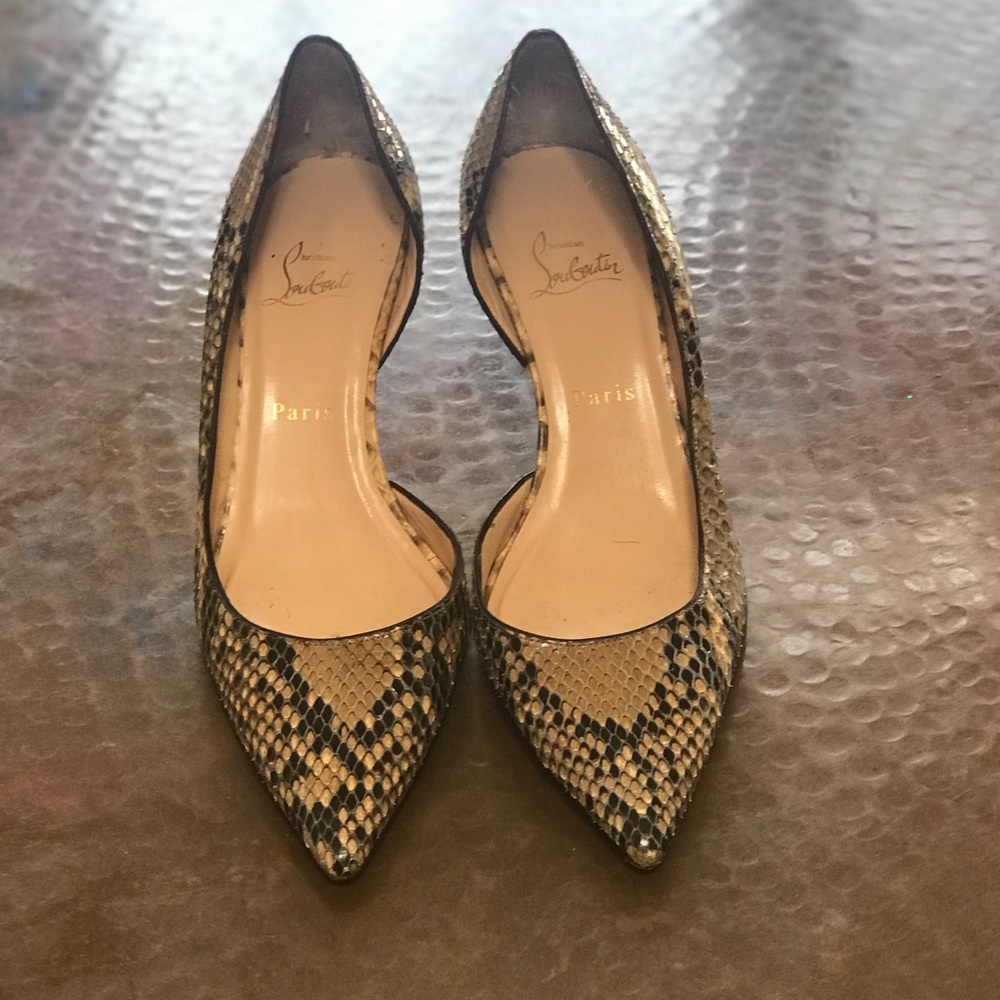 Christian Louboutin Grey Snakeskin Kitten Heels